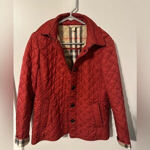 Women Size Medium red Burberry jacket with Burberry print inside jacket